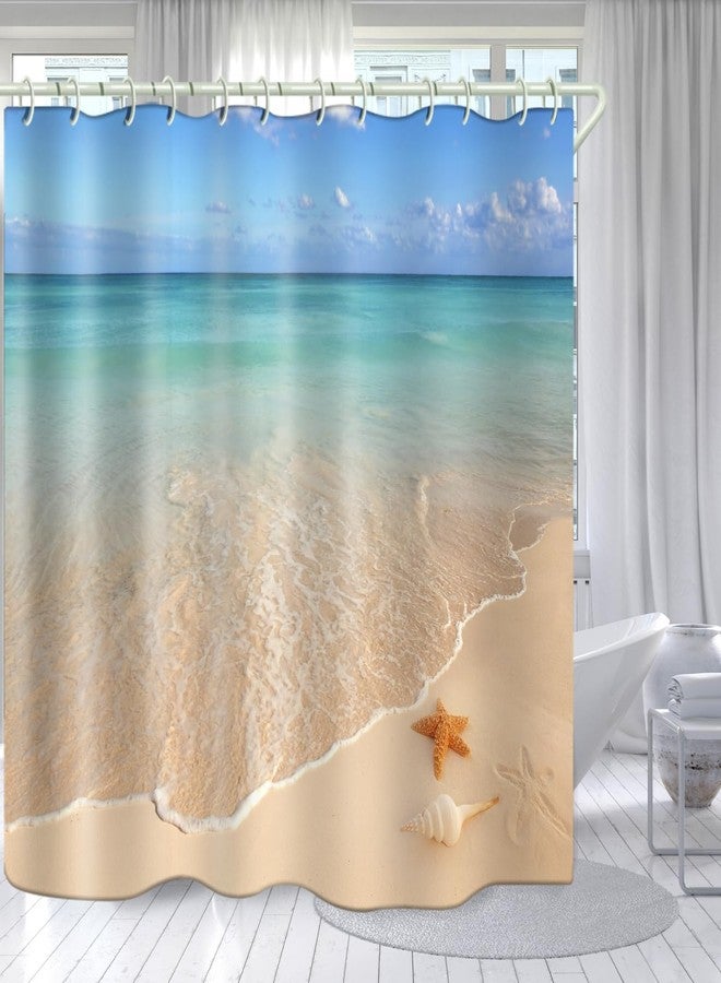 LYFANS Bathroom is Equipped with 3D Beach Scenery Decorative Shower Curtain, Fabric Shower Curtains with 12 Shower Curtain Hooks, Bathtub Curtain, 72x72 Inch Waterproof Shower Curtains - Image 2