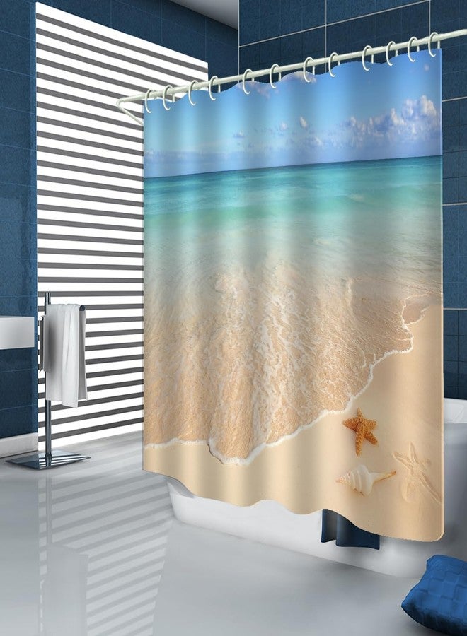 LYFANS Bathroom is Equipped with 3D Beach Scenery Decorative Shower Curtain, Fabric Shower Curtains with 12 Shower Curtain Hooks, Bathtub Curtain, 72x72 Inch Waterproof Shower Curtains - Image 4