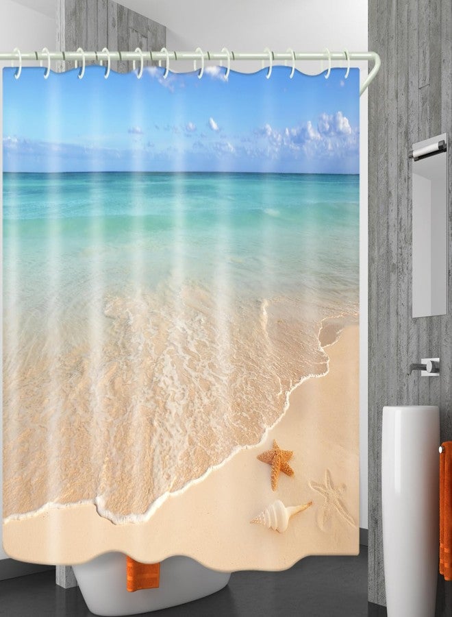LYFANS Bathroom is Equipped with 3D Beach Scenery Decorative Shower Curtain, Fabric Shower Curtains with 12 Shower Curtain Hooks, Bathtub Curtain, 72x72 Inch Waterproof Shower Curtains - Image 3