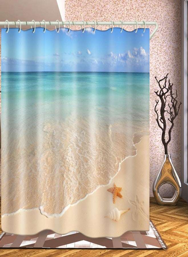 LYFANS Bathroom is Equipped with 3D Beach Scenery Decorative Shower Curtain, Fabric Shower Curtains with 12 Shower Curtain Hooks, Bathtub Curtain, 72x72 Inch Waterproof Shower Curtains - Image 1