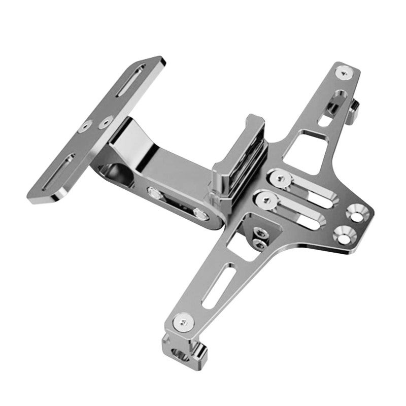 Motorcycle License Plate Bracket: Silver CNC Aluminum Alloy, Adjustable Length & Mount Position - LED Light Equipped Universal License Plate Holder for Night Riding Motorcycle Owners - Image 1