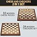 Jumlys 2 in 1 Magnetic Chess Set Checkers Board Game 15 Wooden Folding Chess Board with 2 Extra Queens Portable Travel Chess Set with Pieces Storage Slots Beginner Chess Board Game for Adults Kids - Image 3