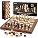 Jumlys 2 in 1 Magnetic Chess Set Checkers Board Game 15 Wooden Folding Chess Board with 2 Extra Queens Portable Travel Chess Set with Pieces Storage Slots Beginner Chess Board Game for Adults Kids - Image 2