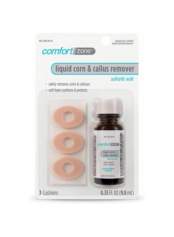 Comfort Zone Maximum Strength Liquid Corn & Callus Remover for Feet & Hands with Salicylic Acid, Effective Corn and Callus Remover for Toes & Fingers with Applicator, 0.33 Oz, 4 Piece Set - Image 1