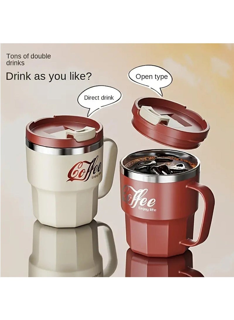 Hihonor Coffee Mug, Travel Coffee Mug with Handle, Stainless Steel Insulated Coffee Mug with Lid and Spoon, Coffe Cup, Coffee Tumbler for Water Juice Tea (Creamy White)  - Image 5