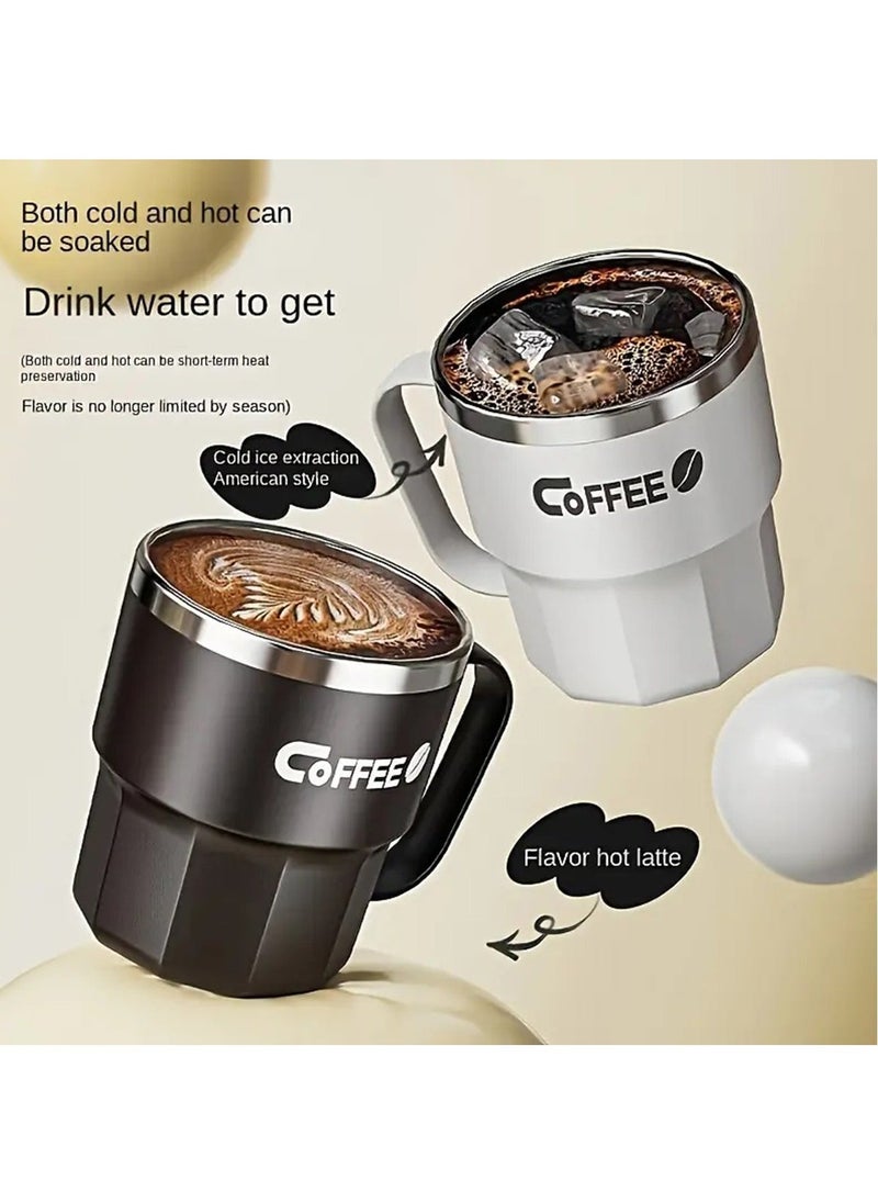 Hihonor Coffee Mug, Travel Coffee Mug with Handle, Stainless Steel Insulated Coffee Mug with Lid and Spoon, Coffe Cup, Coffee Tumbler for Water Juice Tea (Creamy White)  - Image 3