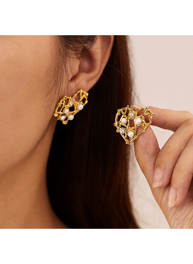 Temperament Earrings For Women, Stainless Steel, Niche Design, Love Heart Hollow High-End Earrings - Image 2