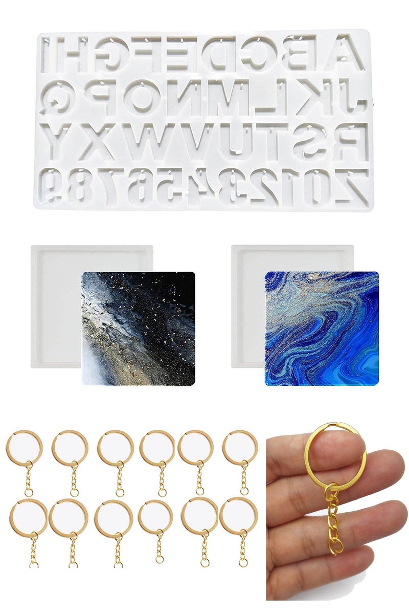 Snoogg SNOOGG Alphabet Silicone Resin Mold Letter & Number Casting Molds for Earring Jewelry Accessories with Built in Hole Enabler with Keychain and 2 Coaster - Image 1