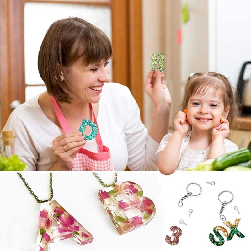 Snoogg SNOOGG Alphabet Silicone Resin Mold Letter & Number Casting Molds for Earring Jewelry Accessories with Built in Hole Enabler with Keychain and 2 Coaster - Image 4
