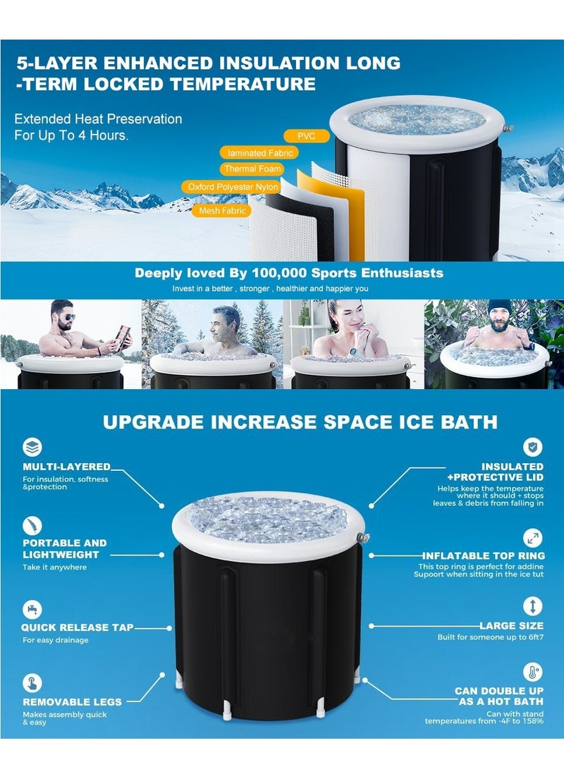 حوض سباحة جليدي للرياضيين حوض سباحة جليدي محمول قابل للطي للرياضيين حمام سباحة داخلي في الهواء الطلق (80 × 75 سم) - Image 2
