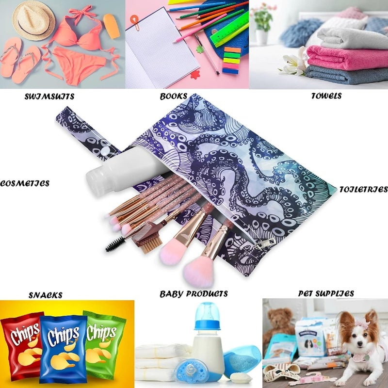 visesunny Abstract Octopus Hipster 2Pcs Wet Bag with Zippered Pockets Washable Reusable Roomy Diaper Bag for TravelBeachDaycareStrollerDiapersDirty Gym ClothesWet SwimsuitsToiletries - Image 3