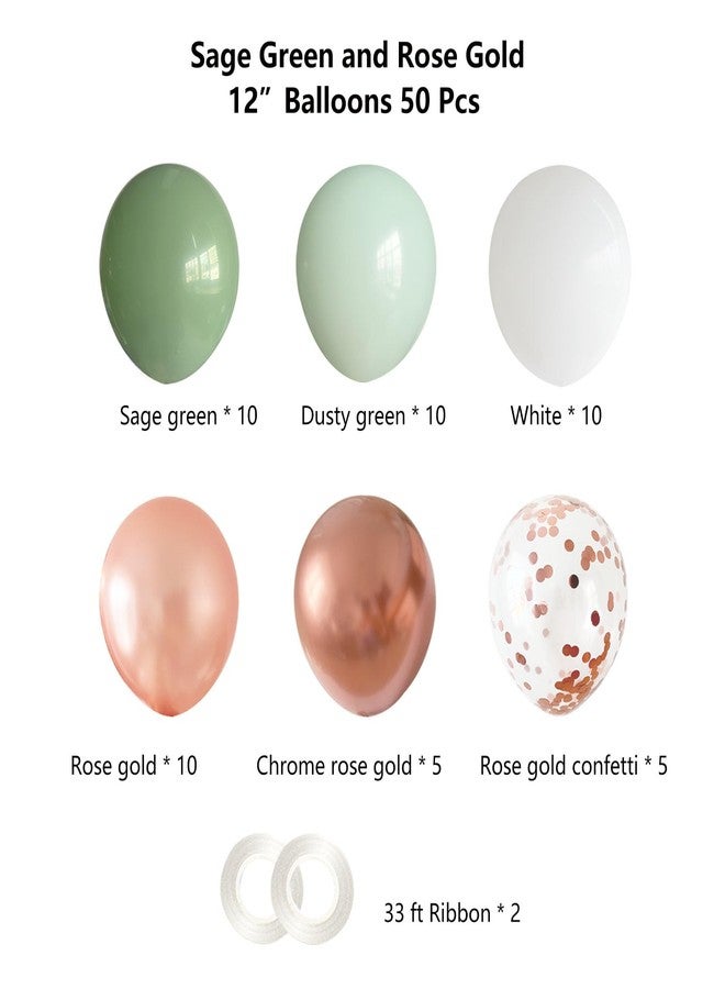 ANSOMO Sage Green and Rose Gold Latex Balloons 12 Inch 50 Pcs Party Decorations Matte White Pink Spring Chrome Confetti Balloons Wedding Birthday Bridal Baby Shower Graduation Décor Supplies - Image 4