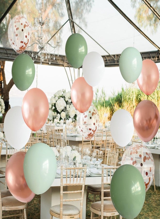 ANSOMO Sage Green and Rose Gold Latex Balloons 12 Inch 50 Pcs Party Decorations Matte White Pink Spring Chrome Confetti Balloons Wedding Birthday Bridal Baby Shower Graduation Décor Supplies - Image 5