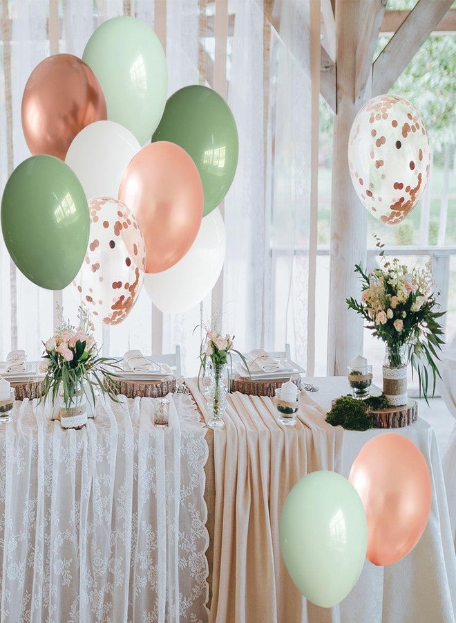 ANSOMO Sage Green and Rose Gold Latex Balloons 12 Inch 50 Pcs Party Decorations Matte White Pink Spring Chrome Confetti Balloons Wedding Birthday Bridal Baby Shower Graduation Décor Supplies - Image 3