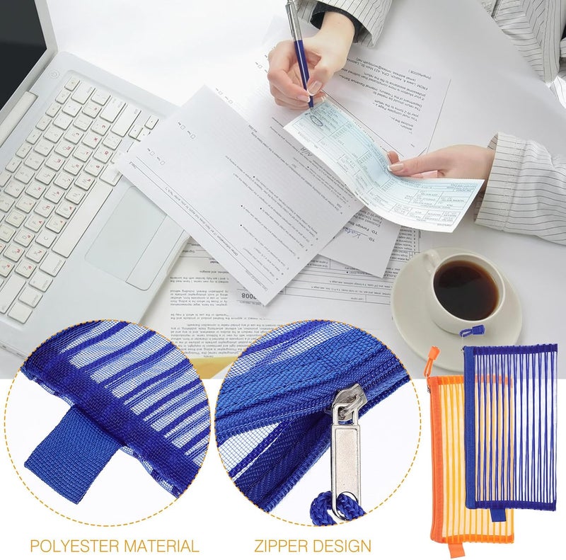 TIDTALEO 6pcs Mesh Zipper File Pouches Organizer Bags, Colorful Striped Document Holders, Visible File Storage with Sturdy Zipper for Office and School Supplies - Image 3
