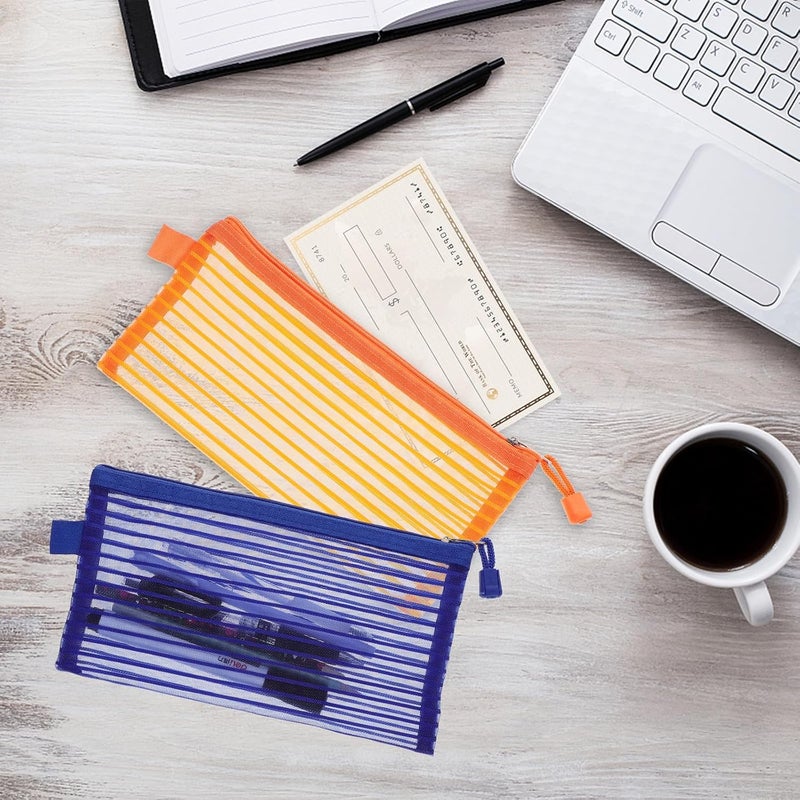 TIDTALEO 6pcs Mesh Zipper File Pouches Organizer Bags, Colorful Striped Document Holders, Visible File Storage with Sturdy Zipper for Office and School Supplies - Image 5