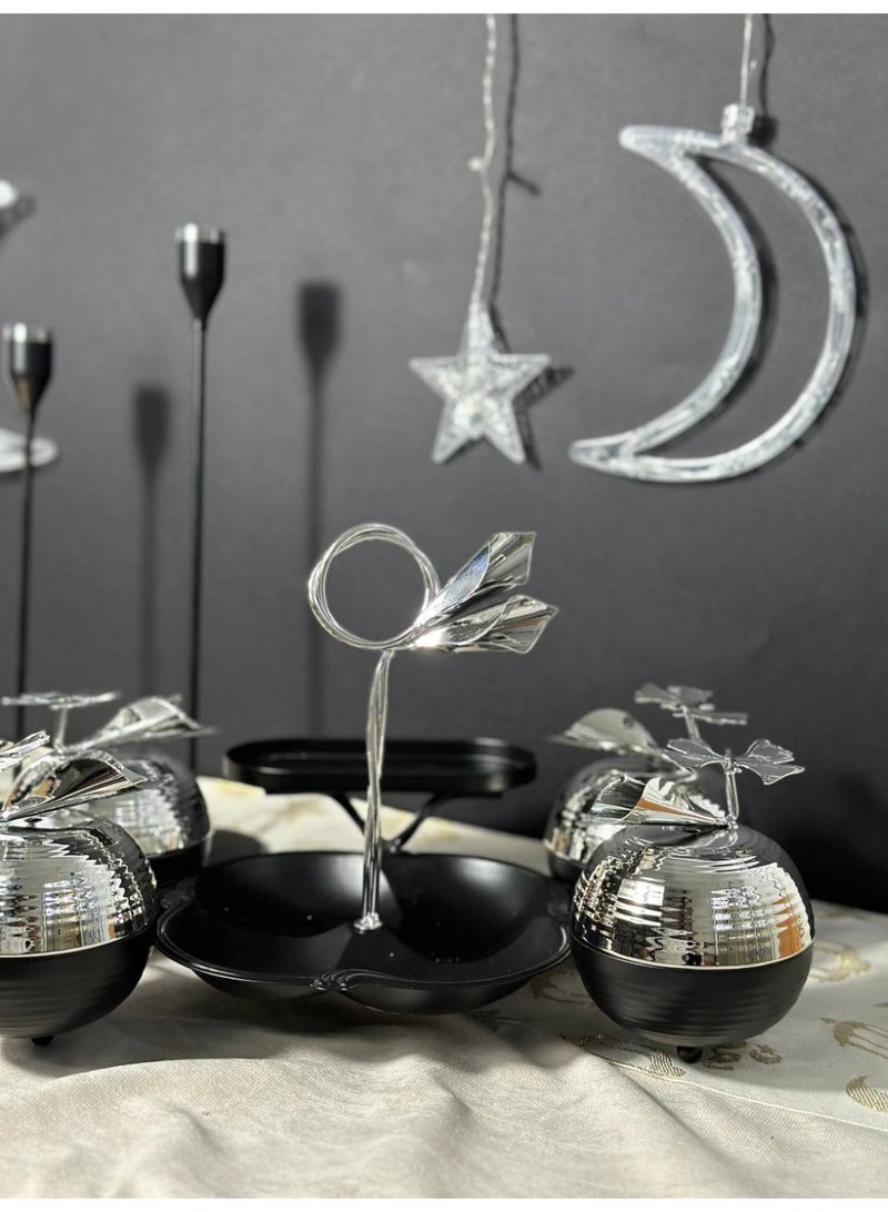 Ramadan tray and date holder for nuts and dried fruits, 4 compartments with lid, equipped with a dessert tray - Image 1