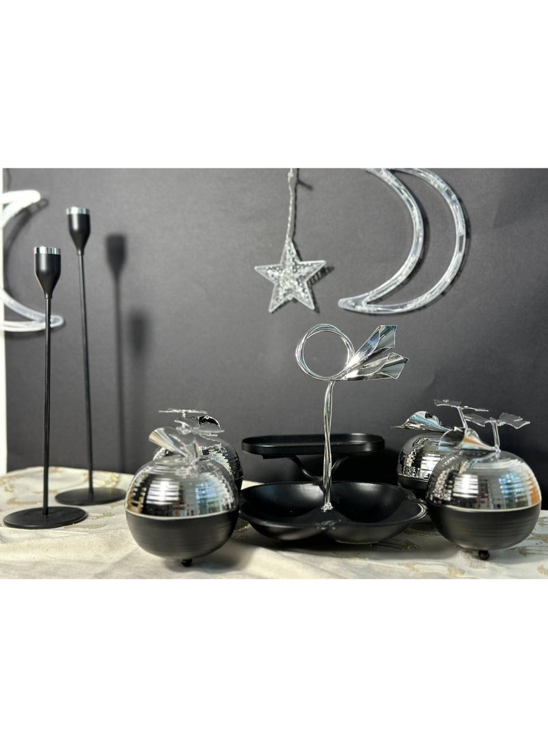 Ramadan tray and date holder for nuts and dried fruits, 4 compartments with lid, equipped with a dessert tray - Image 3