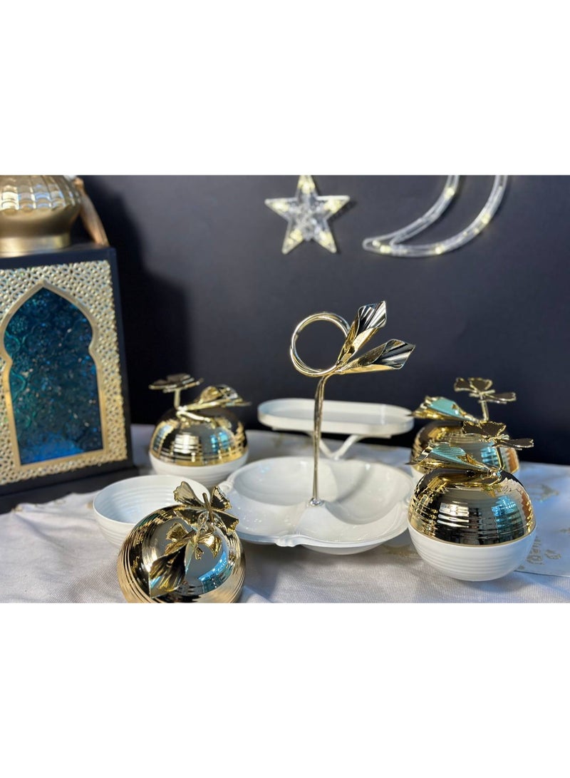 Ramadan tray and date holder for nuts and dried fruits, 4 compartments with lid, equipped with a dessert tray - Image 5