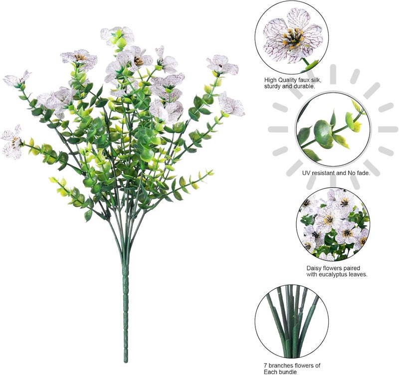 florisso Artificial Fake Plants Flowers for Outdoor Outside Spring Summer Decoration, 12 Bundles Faux Silk White Daisy UV Resistant Realistic for Porch Patio Home Window Box Yard Garden Planter - Image 5