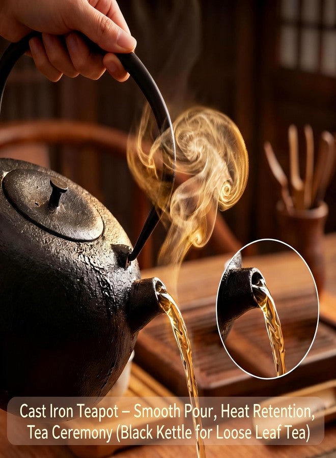 SECHUDO إبريق شاي سيتشودو من الحديد الزهر، سعة 67.6 أونصة، آمن للاستخدام على الموقد، إبريق شاي صيني أسود اللون مزود بمصفاة من الفولاذ المقاوم للصدأ لأوراق الشاي السائبة، إبريق شاي ثقيل وكبير الحجم مناسب لمواقد الحث الحراري، إبريق شاي مطلي بالمينا من الداخل - Image 3