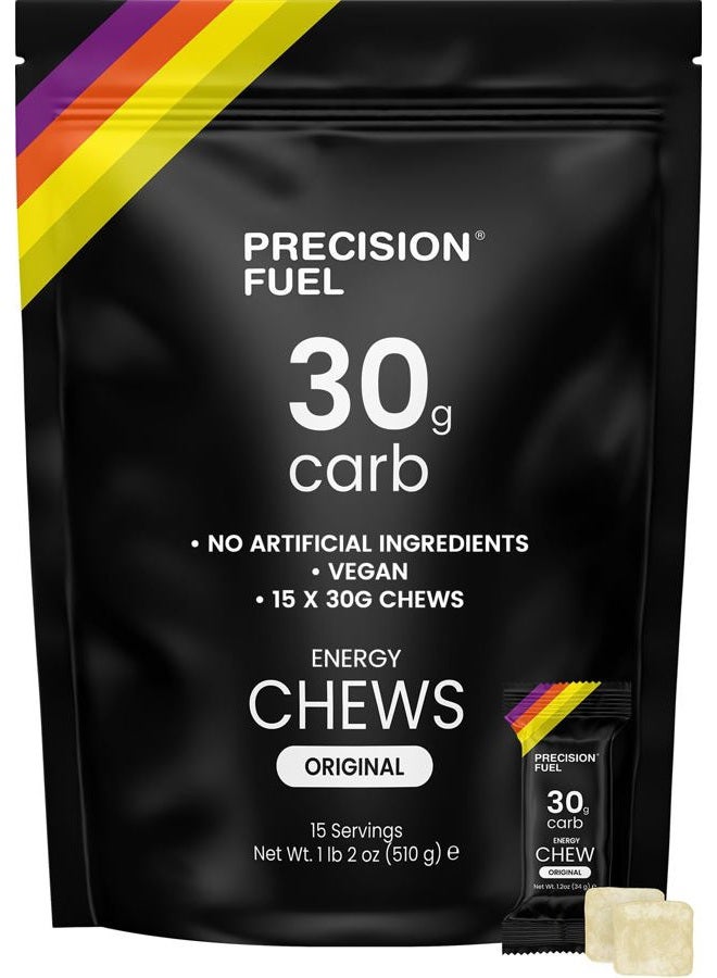 Precision Hydration Precision Fuel 30 Energy Chews - Carb, Lightweight Snack for Endurance Sports, 30g Carbs per Serving, Ideal for Running & Cycling, No Artificial Ingredients - Original Flavour (15 x 34g Chews) - Image 1