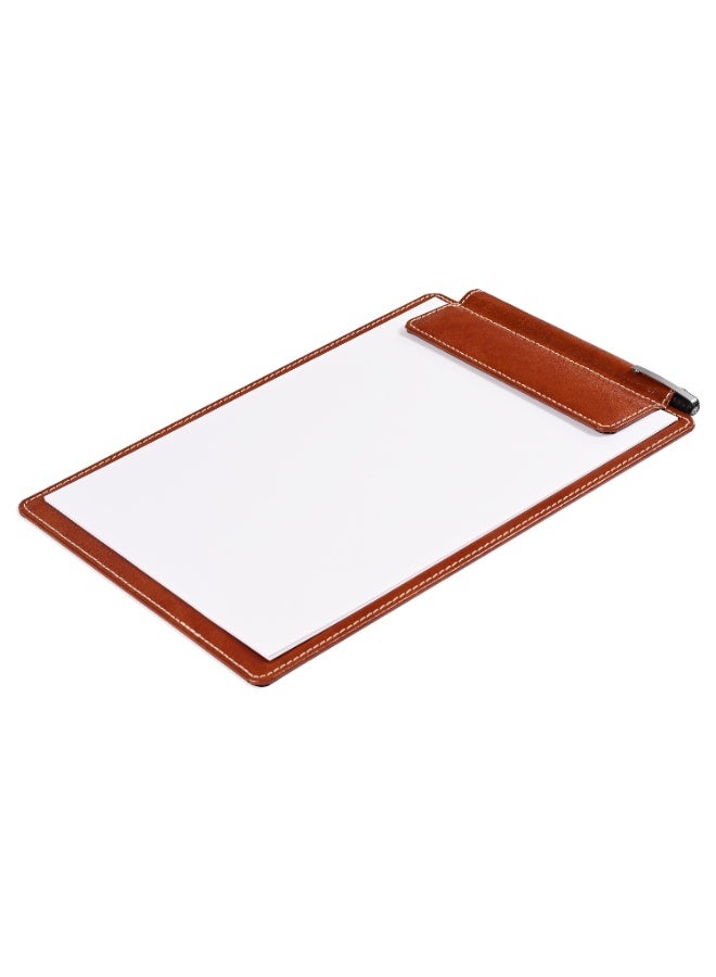 FIS Clip Board, Covered by German Bonded Leather Materials With Pen Holder & Magnetic Flap Clip, Brown Color, Pack in Gift Box-FSCBA4BLBR - Image 3