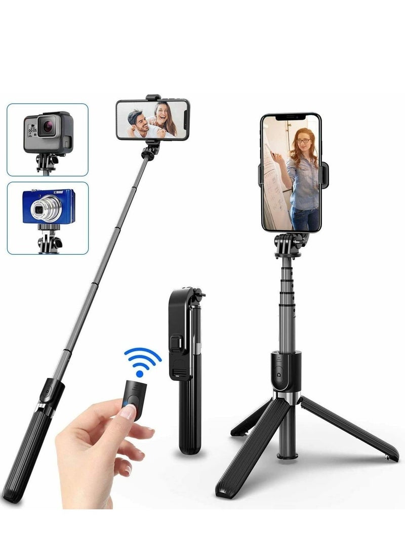2022 upgraded Portable 33 Inch Aluminum Alloy Selfie Stick iPhone Selfie Tripod Stand with Wireless Remote Shutter Tripod For iPhone 13 12 11 pro Xs Max Plus, Android Samsung (Black) - Image 1