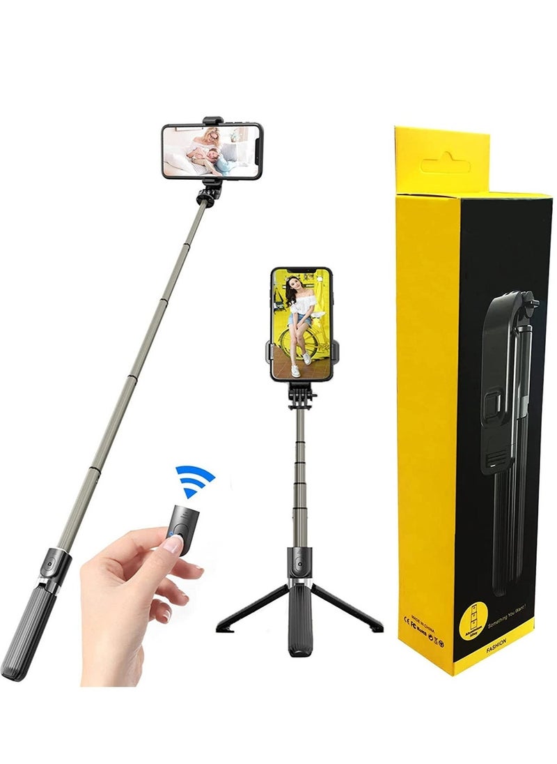2022 upgraded Portable 33 Inch Aluminum Alloy Selfie Stick iPhone Selfie Tripod Stand with Wireless Remote Shutter Tripod For iPhone 13 12 11 pro Xs Max Plus, Android Samsung (Black) - Image 2
