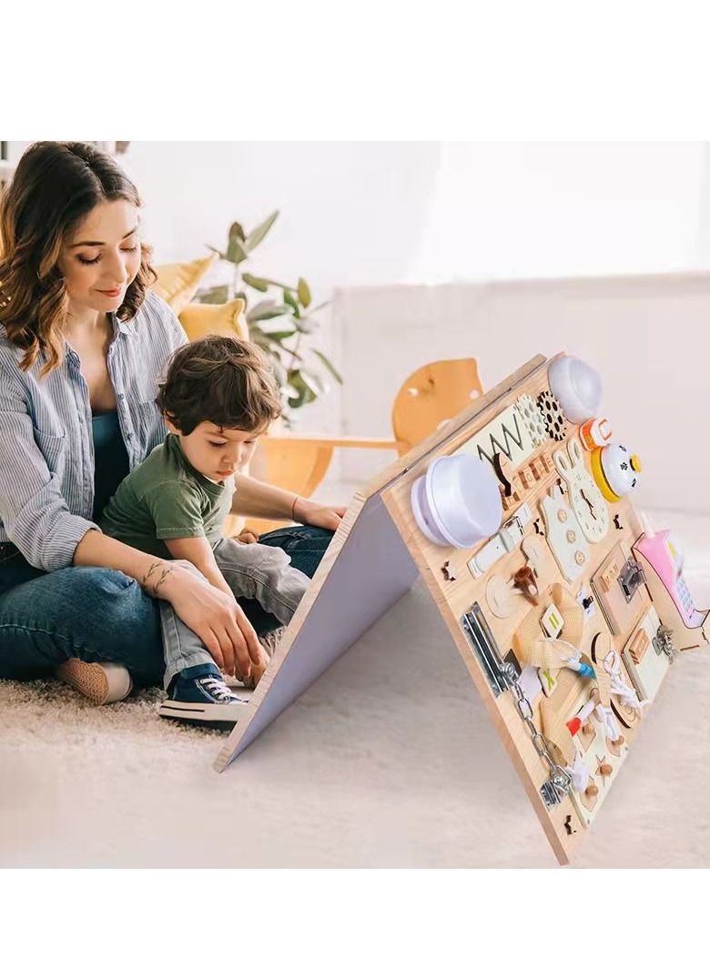 Brain Giggles 2-in-1 Wooden Montessori Busy Board and White Board for kids - Image 4