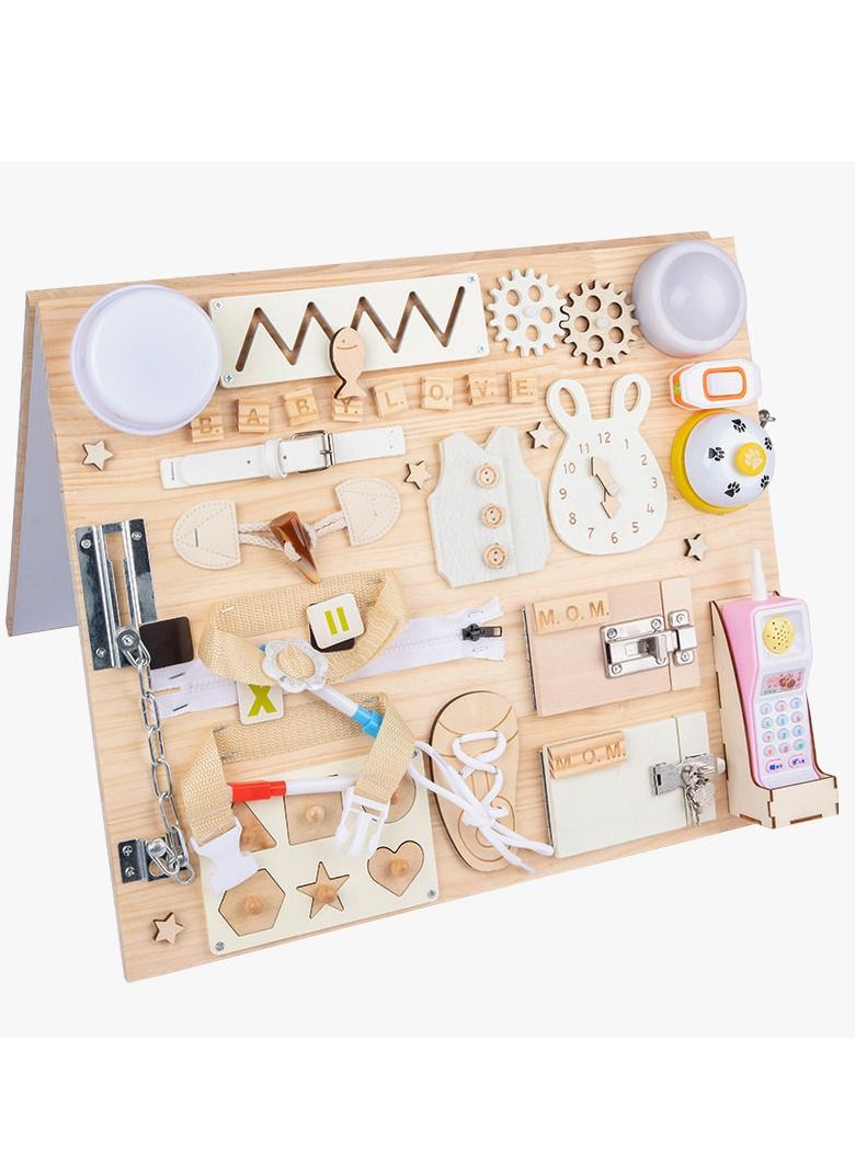 Brain Giggles 2-in-1 Wooden Montessori Busy Board and White Board for kids - Image 1