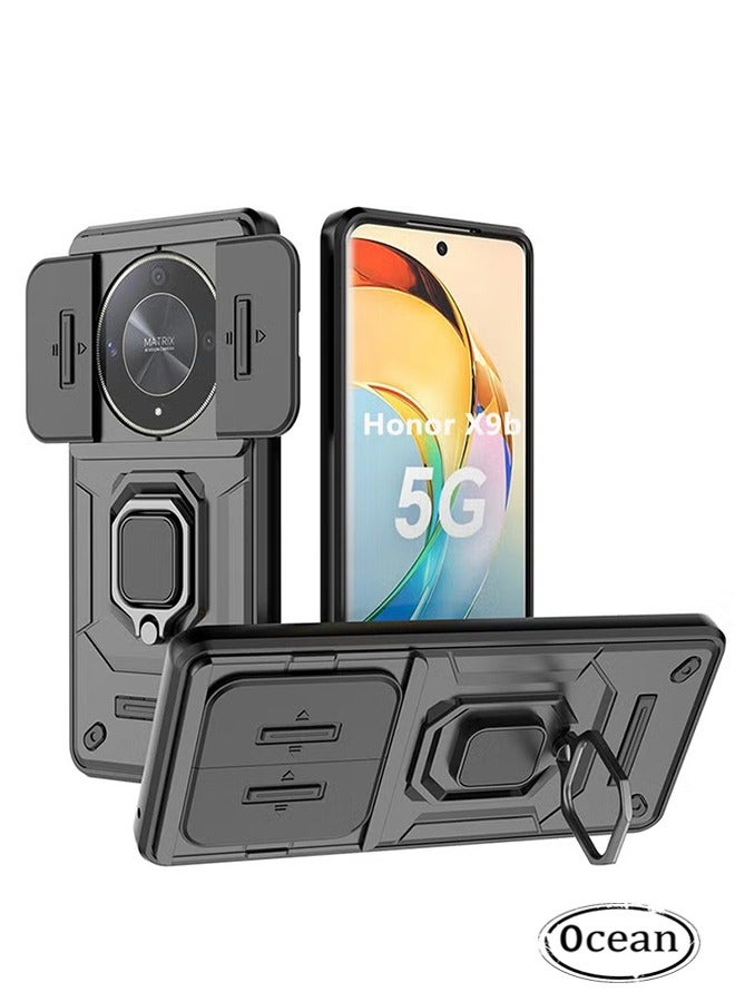 أوشن هونور x9b / x50 5G حالة الهاتف المحمول ، الهاتف المحمول الثقيلة العسكرية حالة واقية ، المدمج في الكاميرا المنزلقة الحماية ، مع دعم المغناطيسي خاتم هونور x9b / x50 5G حالة الهاتف المحمول ، أسود - Image 1