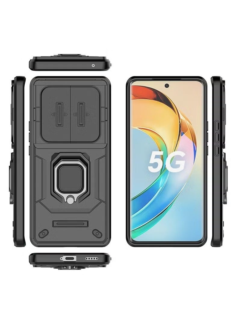 أوشن هونور x9b / x50 5G حالة الهاتف المحمول ، الهاتف المحمول الثقيلة العسكرية حالة واقية ، المدمج في الكاميرا المنزلقة الحماية ، مع دعم المغناطيسي خاتم هونور x9b / x50 5G حالة الهاتف المحمول ، أسود - Image 2