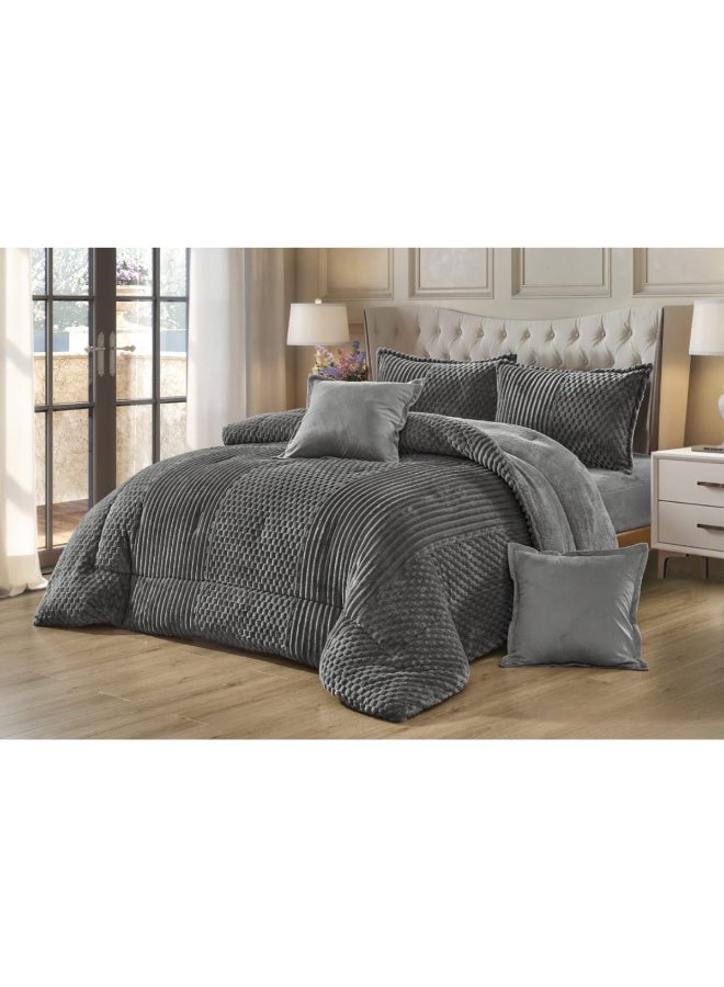 مون طقم مفارش يتكون من 6 قطع - 1 مفرش شتوي نفرين نظام وجهين وجه مخمل وجه فرو صناعي + 1 شرشف + 2 أكياس مخدة + 2 أكياس وسادة مربعة - مقاس المفرش 230X250 سم - Image 1