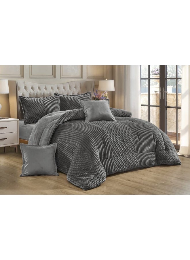 مون طقم مفارش يتكون من 6 قطع - 1 مفرش شتوي نفرين نظام وجهين وجه مخمل وجه فرو صناعي + 1 شرشف + 2 أكياس مخدة + 2 أكياس وسادة مربعة - مقاس المفرش 230X250 سم - Image 3