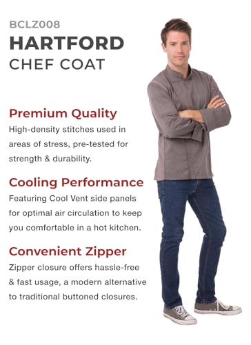 Chef Works Men's Hartford Chef Coat, Graphite Grey, Medium - Image 2