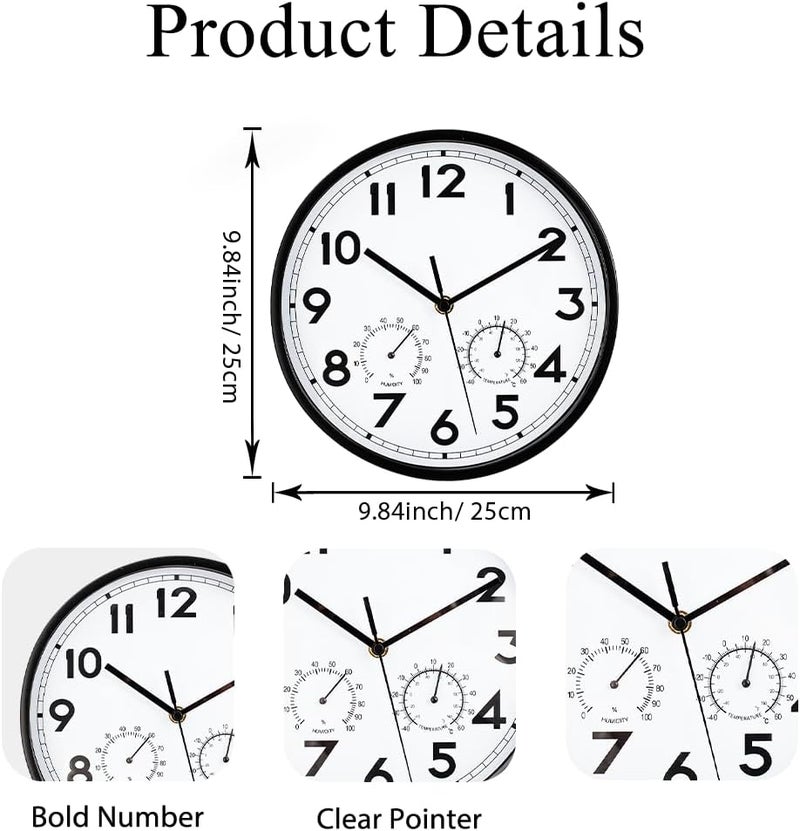 HOBYLUBY 9.8'' Indoor Outdoor Clock Silent Non-Ticking, 3-in-1 Outdoor Wall Clock Dial for Patio, Garden, Home - Image 2