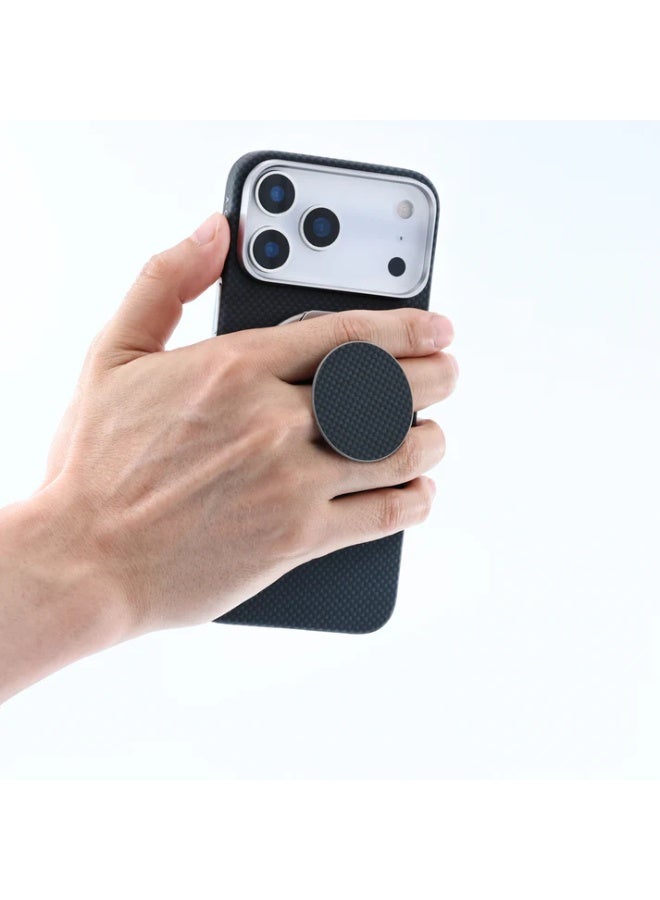 A-CASE Acase Desen Aramid-Fiber Magnetic Phone Grip with Metal Stand – Ultra-Strong MagSafe Grip, Ergonomic Metal Ring & Fold-Out Kickstand – Black - Image 4