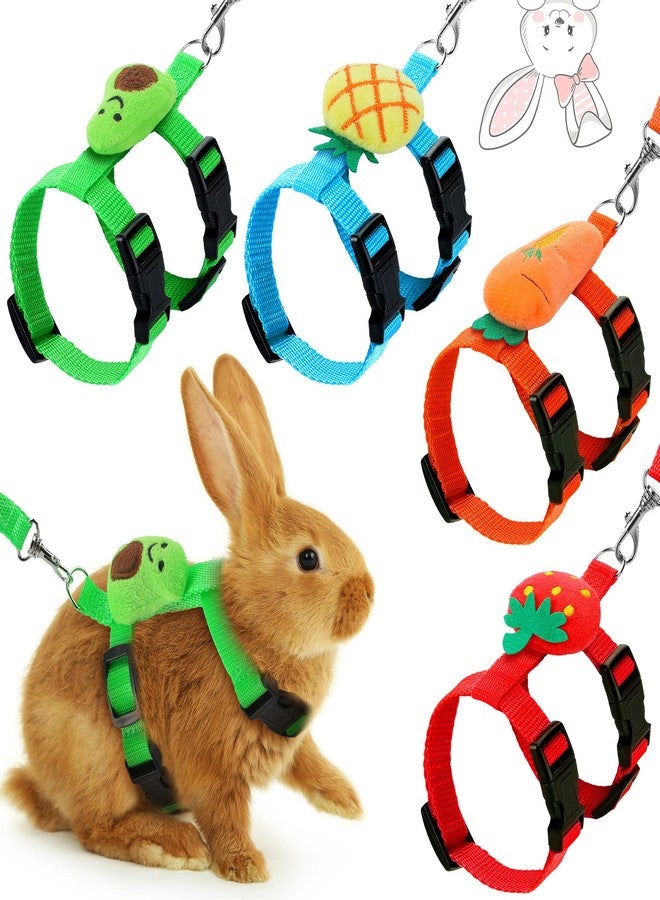 Tondiamo 4 Sets Adjustable Bunny Rabbit Harness and Leash Set Small Pet Cute Vest Harness Leash with Decoration for Bunny Ferret Small Pets(Fruit) - Image 1