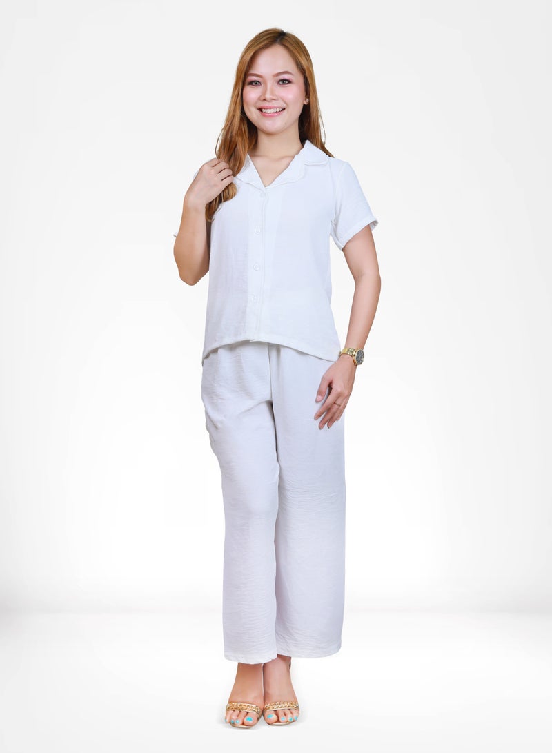 Veronica Elegant Comfortable 2-Piece Co-ord Set -White  - Image 1