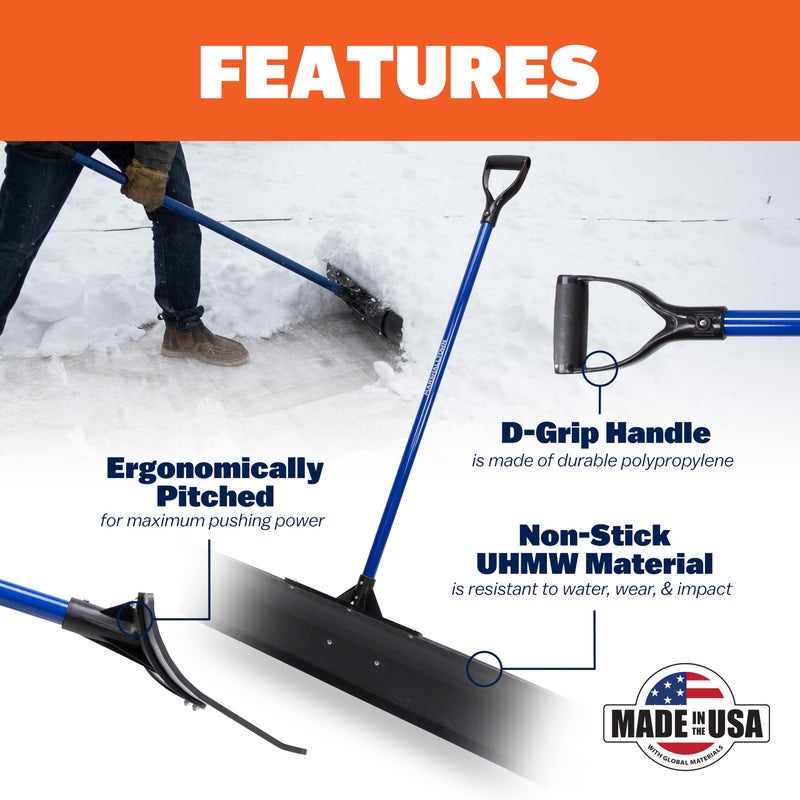 Marshalltown Polar Pusher 48 Inch Snow Pusher Shovel, Lightweight Non-Stick UHMW Blade Makes Plowing Snow Easy, Made in The USA, SNOWP48 - Image 2