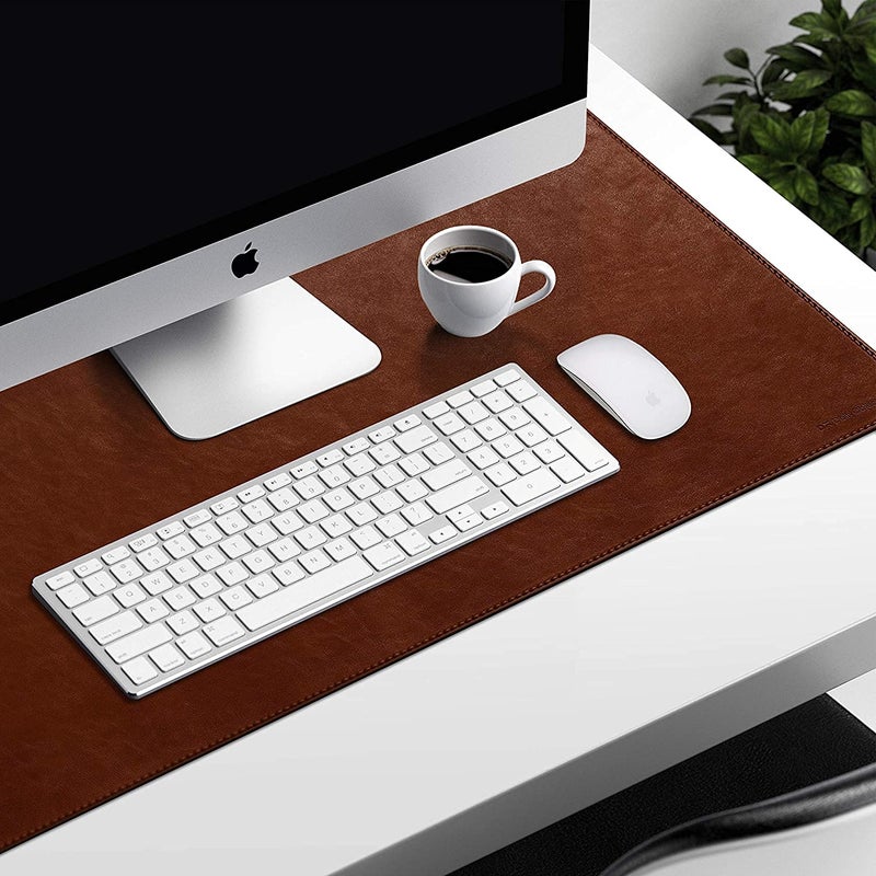 Daily Objects Large Premium Vegan Leather Desk Mat|Anti-Skid|Anti-Slip|85*45cm|Reversible Desk spread Turf Desk/Laptop Mat for Work from Home/Office/Gaming- Extended mouse pad and keyboard desk pad-Tan - Image 2