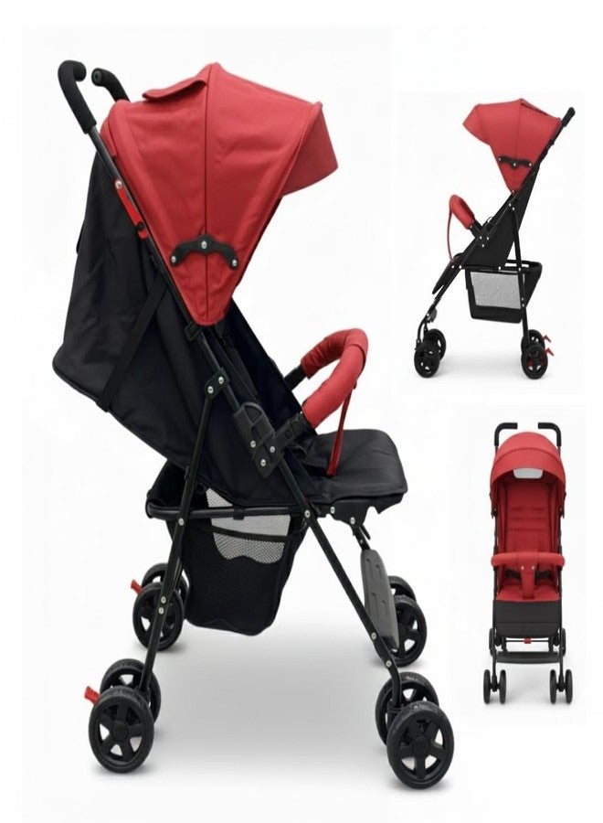 OBABY Stroller with Reclining Seat, Adjustable Canopy, Safety Harness, Smooth Wheels, Compact Folding Design (Small-Red) - Image 1