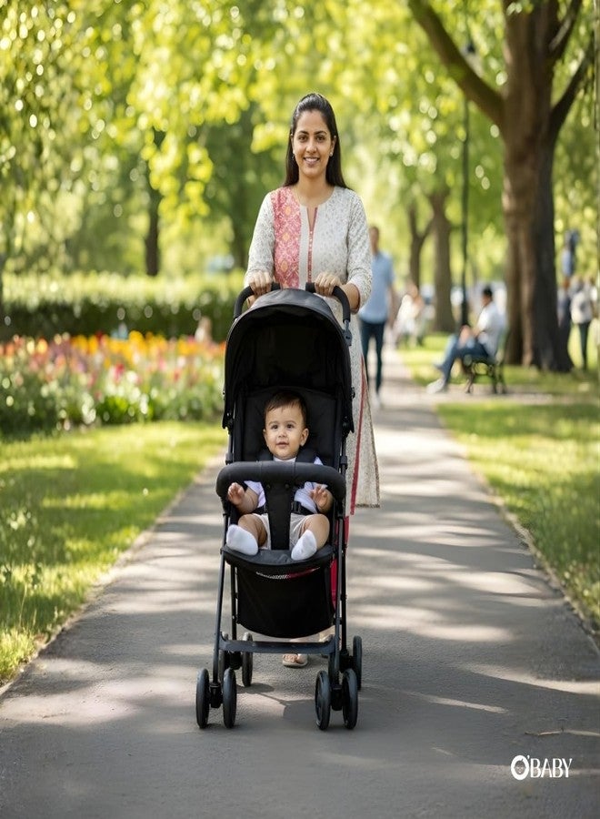 OBABY Stroller with Reclining Seat, Adjustable Canopy, Safety Harness, Smooth Wheels, Compact Folding Design (Small-Red) - Image 3