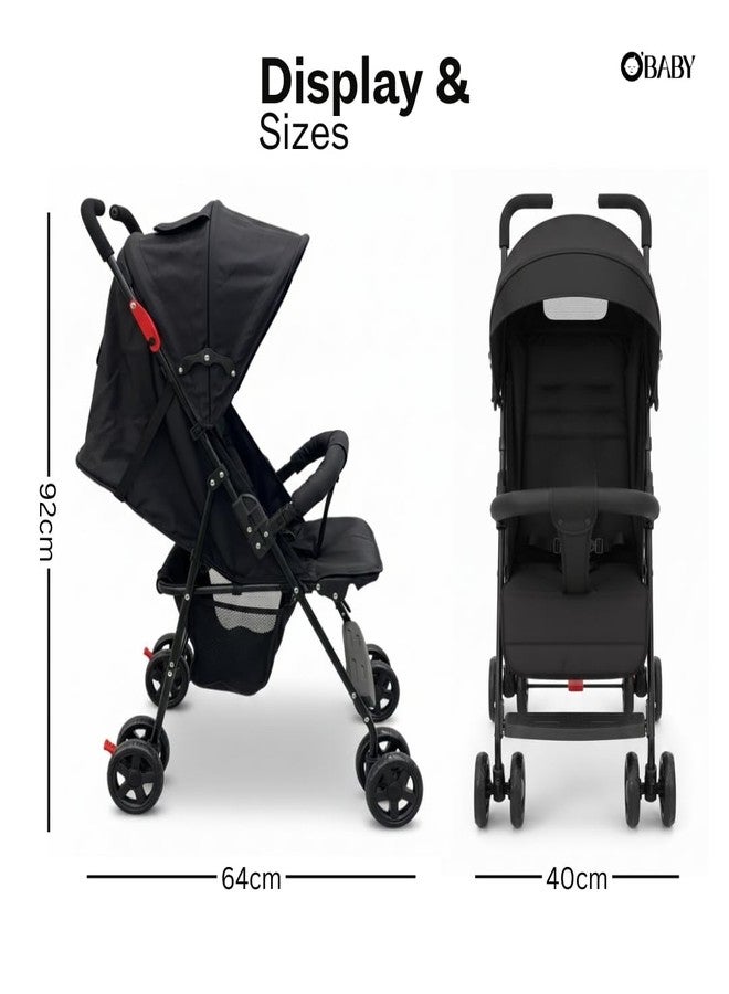 OBABY Stroller with Reclining Seat, Adjustable Canopy, Safety Harness, Smooth Wheels, Compact Folding Design (Small-Red) - Image 2
