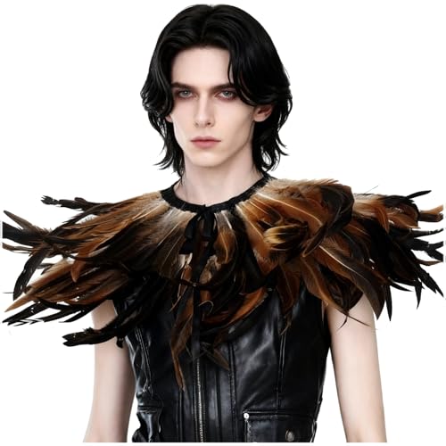 L'VOW Gothic Black Feather Shrug Cape Shawl Halloween Costume for Men (Style -03) - Image 3