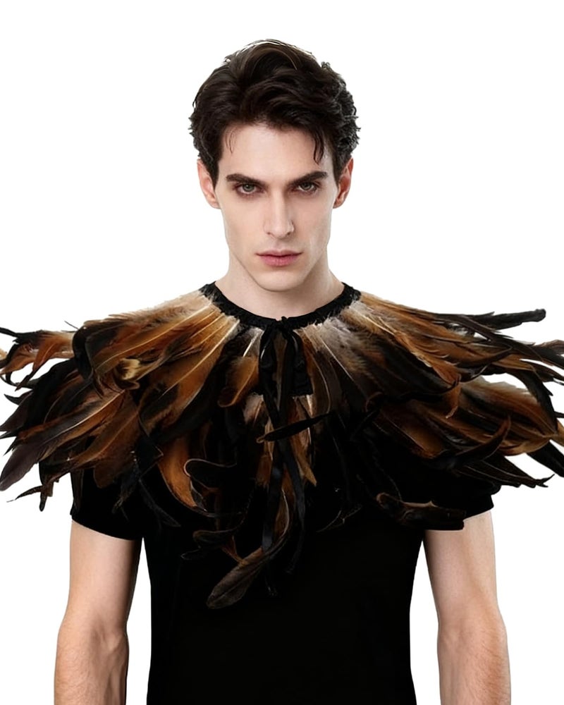 L'VOW Gothic Black Feather Shrug Cape Shawl Halloween Costume for Men (Style -03) - Image 1