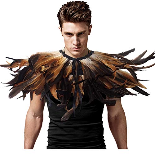 L'VOW Gothic Black Feather Shrug Cape Shawl Halloween Costume for Men (Style -03) - Image 2