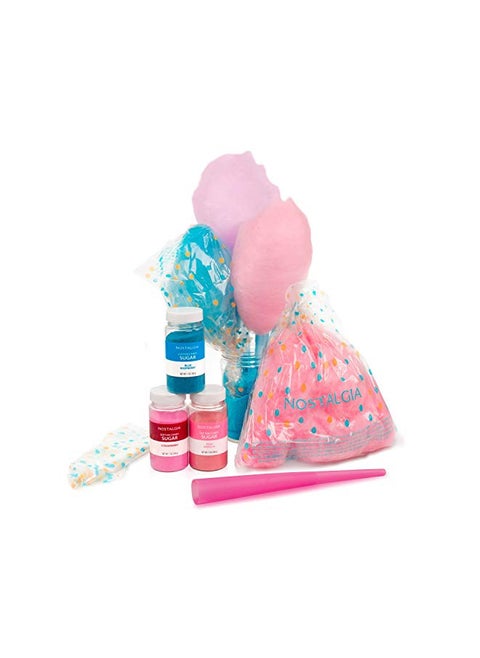 Nostalgia Cotton Candy Party Kit, 3 Flavors, 4 Reusable Cones, 10 Floss Bags