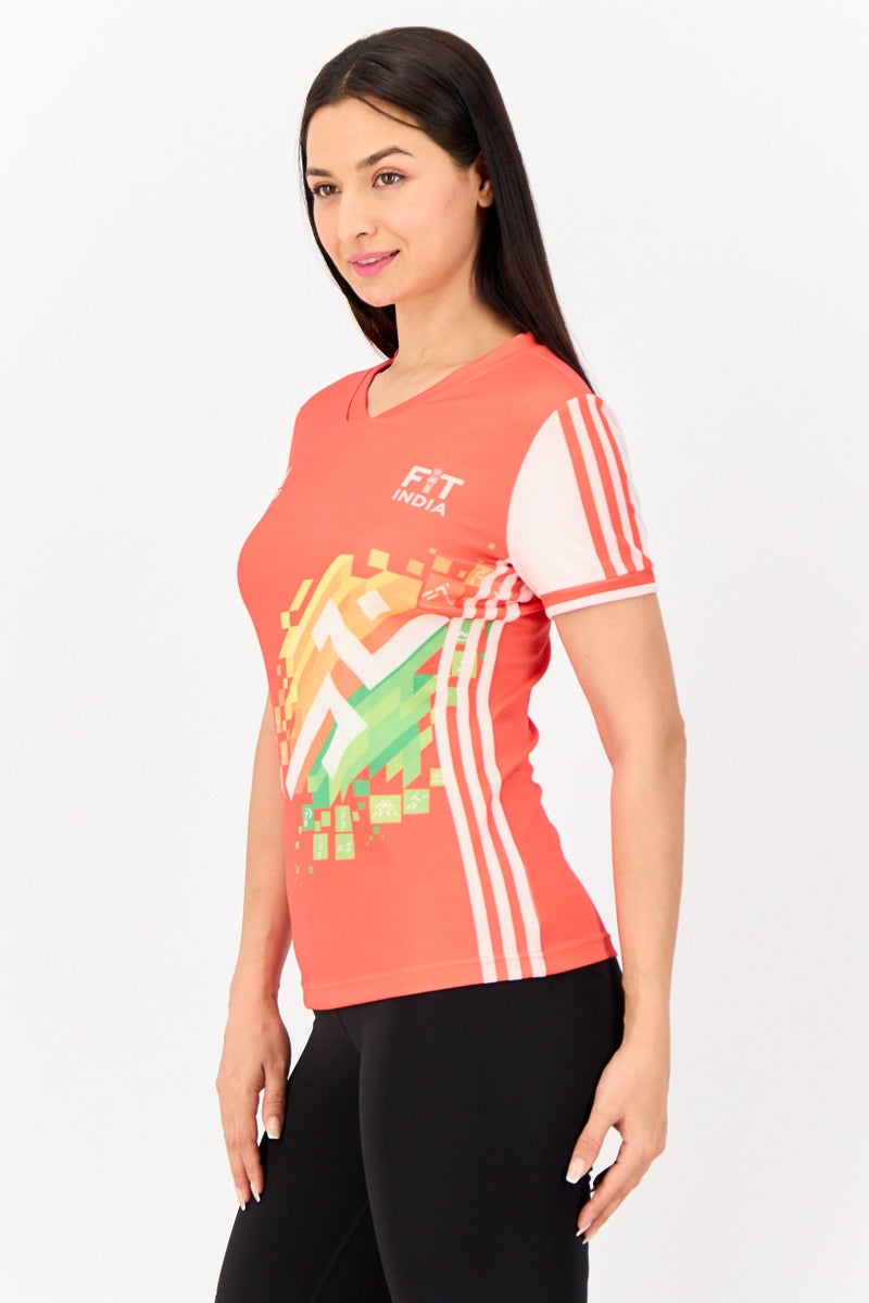Adidas Women Sportswear Fit Short Sleeve Fit India Gymnastics Jersey, Multicolor  - Image 3